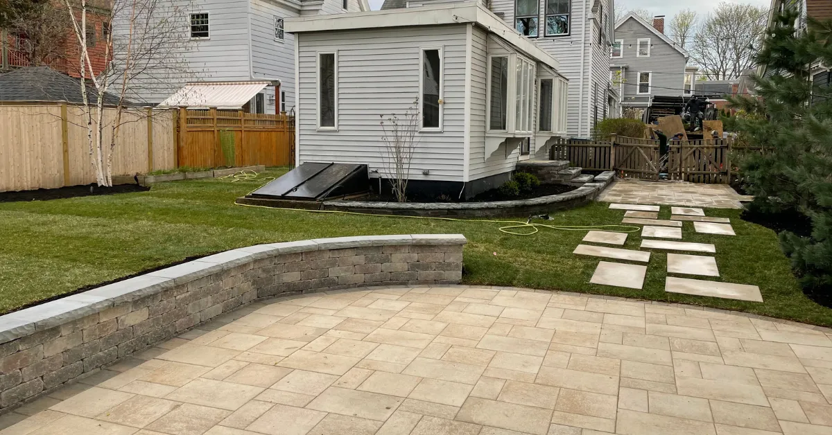 Custom coastal paver patio in Swampscott, MA