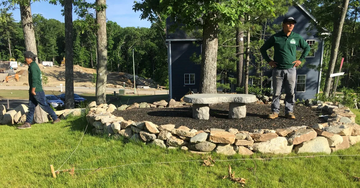Custom patio installation in the Lexington, MA backyard