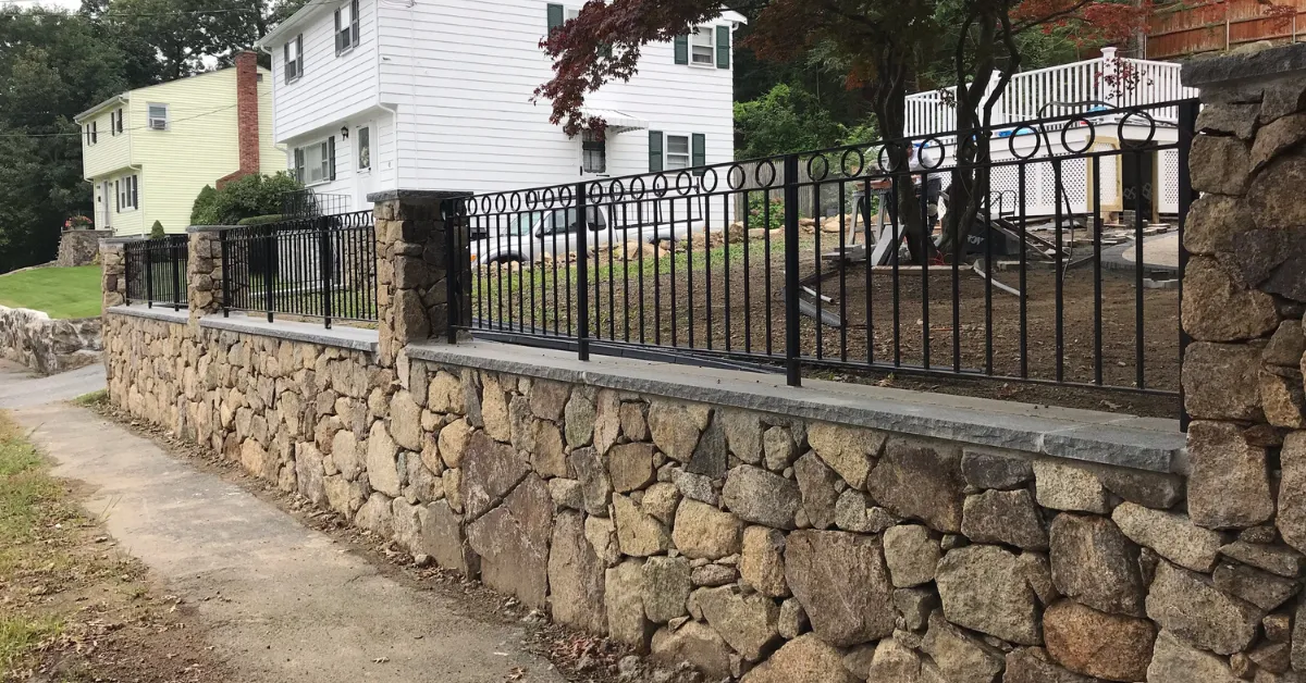 Custom patio and walkway in Winchester, MA, backyard