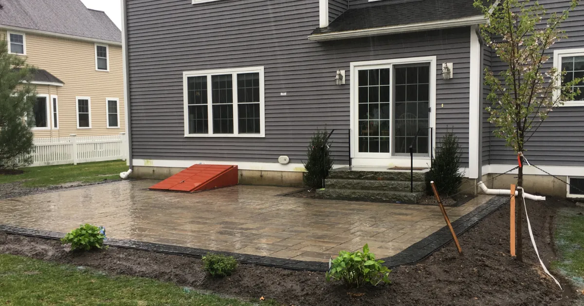 Seaside patio and stone walkway in Marblehead, MA